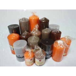 6 kg Qualit&auml;t Stumpenkerzen Paket Kerzen Set Mix gemischt nach Farben Grau-Braun-Orange 37