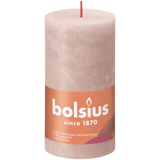 Bolsius Rustik Stumpenkerzen Shine 130x68 mm Nebliges Rosa (4 St&uuml;ck)